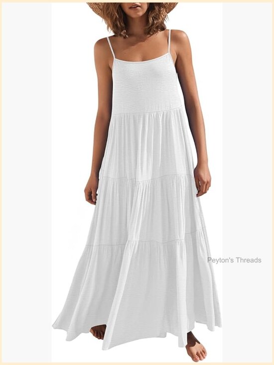 Dresses & Skirts - Sleeveless Maxi Dress Tiered A-Line Spaghetti Strap Boho Sundress Flowy Beach